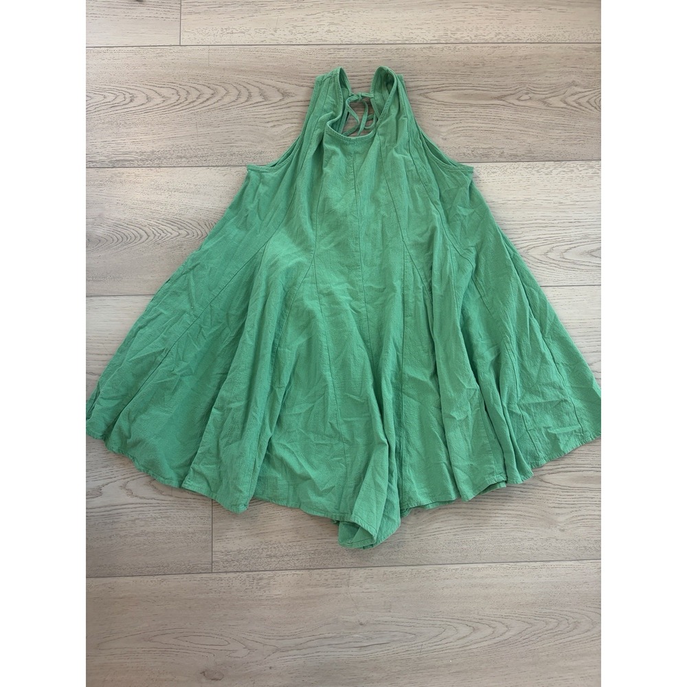 Ces Femme Cotton Sleeveless Jumpsuit Green Pockets Medium